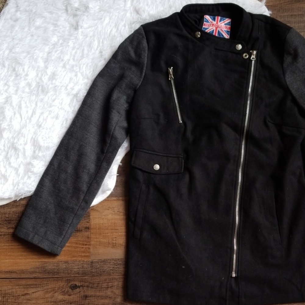 Miss London Jacket Large EUC Black Grey Pockets - Picture 3 of 8